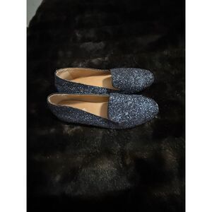 J. Crew Blue Glitter Smoking Slippers Flats Loafers Women's Size 9.5